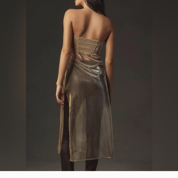 Anthropologie Gold Shimmer Sparkle Tube Mesh Sheer Top - Picture 4 of 5